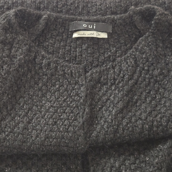Oui Black Chunky Knit Belted Cardigan Sweater Wool Alpaca Blend Women’s Size 4 - Picture 9 of 11